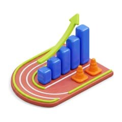 Gráfico de barras sobre una pista con conos, como los resultados del test de Cooper