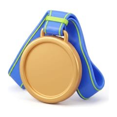 Medalla dorada de finisher con cinta azul de la calculadora de media maratón